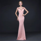 Elegant Beaded V-Neck Mermaid Evening Gown - FashionByTeresa